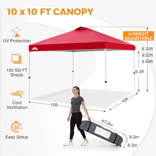 EAGLE PEAK 10x10 Pop Up Canopy Tent Easy Up Canopy Outdoor, Red - color: Red, size: 10x10