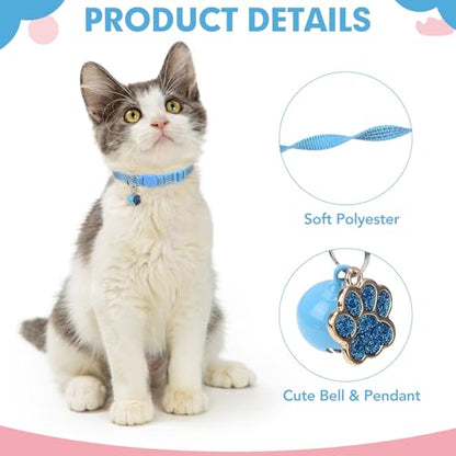 BINGPET Reflective Cat Collar Breakaway with Bell,Cute Kitten Collar, Blue - color: Reflective(Blue)-3pcs