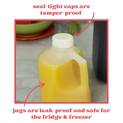 12 Pack – Mini Milk Jugs with Lids – Squat Plastic Milk Storage Containers Hold 1 Quart / 32 Ounces of Juice, Water, Milk, or Tea