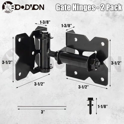 Self Closing Gate Hinges for Wooden Fences Gates, 90 Degree Adjustable Heavy Duty Gate Door Hinges Hardware Kit for Fence Gate, Vinyl gate, Pool gate and Outdoor Gates, 2 Pack, Non-Weld Black Finish
