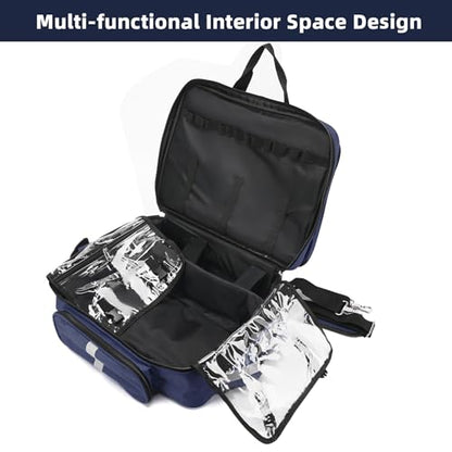 First Aid Bag - Empty Medical Storage Bag for Home Health, Nursing Students, Therapists & Doctors - color: Navy Blue