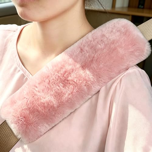 OGLAND 2 Pack Sheepskin Car Seat Belt Cover Pads | Wool Seatbelt Cushions - color: Soft Pink, size: Shearling Wool