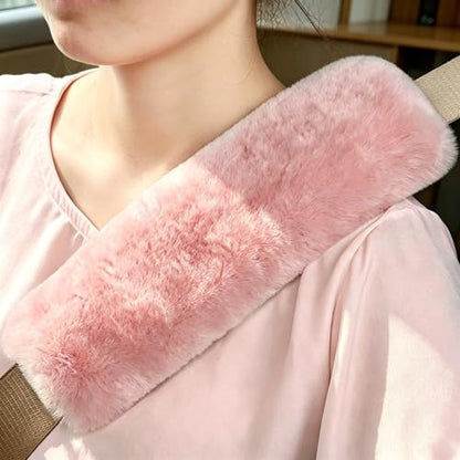 OGLAND 2 Pack Sheepskin Car Seat Belt Cover Pads | Wool Seatbelt Cushions - color: Soft Pink, size: Shearling Wool