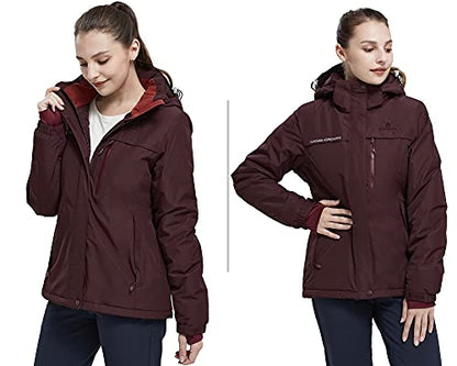 CAMEL CROWN Women’s Mountain Snow Waterproof Ski Jacket Detachable Hood Windproof Fleece Parka Rain Jackt Winter Coat - color: Wine Red, size: XX-Large