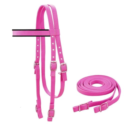 Tahoe Tack Double Layer Nylon Full Horse Headstall with Split Reins - color: Pink, size: Cob (Medium)