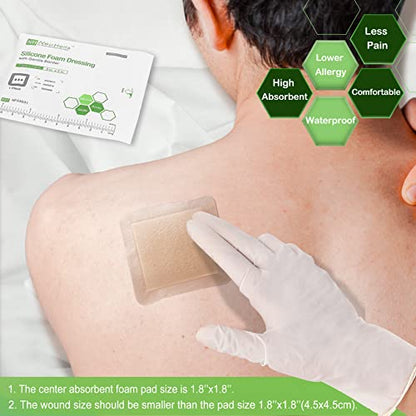 NeuHeils Silicone Adhesive Foam Dressing with Gentle Border 3''x3'' for Bed Sore, 20 Packs, High Absorbency Waterproof Silicone Wound Bandage for Foot Diabetic Ulcer - size: 3''x3'' (Pack of 20)