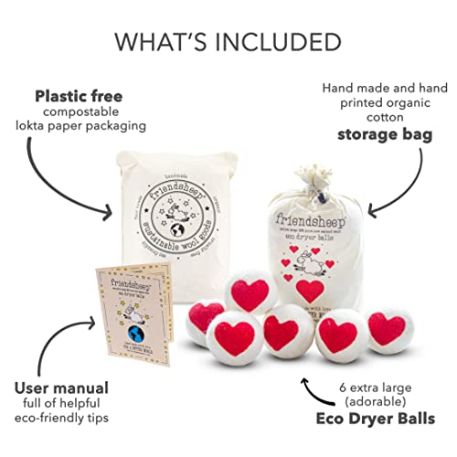 Friendsheep Wool Dryer Balls, Organic Reusable Fabric Softener Alternative for Laundry, Handmade, Fair Trade, Hypoallergenic, Eco-Friendly, Plastic-Free (6 Pack XL – One Love) | Reusable fabric softener alternative Organic wool, handmade, fair trade, hypo