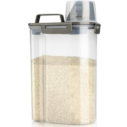 Viretec Rice Airtight Storage Container, 3 to 5Lbs Cereal Dry Food Flour Bin, Pet Dog Cat Food Dispenser with Measuring Cup, BPA Free Clear Plastic Kitchen and Pantry Organization Bin for Sugar - color: 3L/Grey