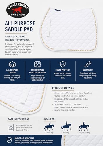 Horse English Quilted Contoured All-Purpose Trail Saddle Pad 7296 - color: White, size: 23" (Spine) x 20" (Drop)