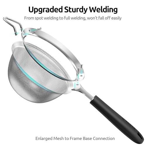 U-Taste Fine Mesh Strainer, 18/8 Stainless Steel Sieve 30 Mesh, M/Black - color: (2) Black, size: M-4.73in