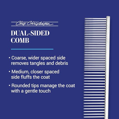 Chris Christensen 005 7.5 inch Fine/Coarse Long Tooth Greyhound-Style Butter Comb, Groom Like a Professional, Rounded Corners Prevent Friction and Breakage, Solid Brass Spin with Steel Teeth, Chrome - size: 005 - 7.5 Inch Coarse/Medium Long-Tooth
