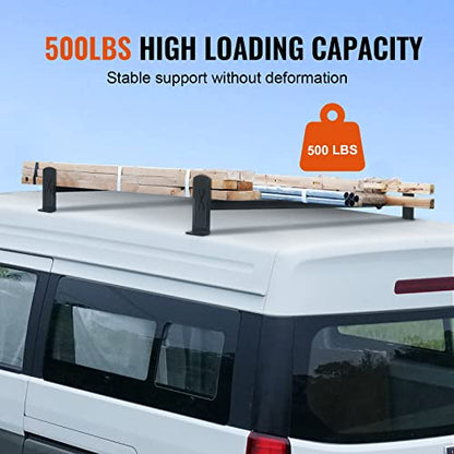 VEVOR Van Roof Ladder Rack, 2 Bars Alloy Steel Roof Racks, 500 LBS Capacity Roof Rack, Adjustable Length 35.8"-52.4", Van Ladder Rack Compatible with Chevrolet Express, GMC Savana, etc, Drilling Mount - size: for Minivans
