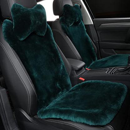OGLAND Green Fuzzy Sheepskin Car Seat Cover | Soft Natural Fur Wool Cushion - color: Alpine Green