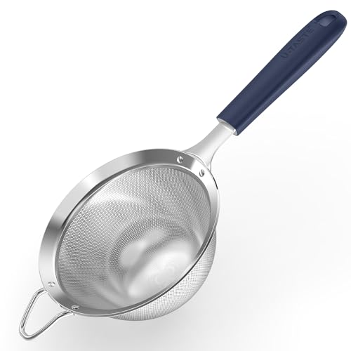 U-Taste Fine Mesh Strainer, 18/8 Stainless Steel Sieve, M/Midnight Blue | Kitchen Strainer with Silicone Handle, 4.73in Medium Food Sieve, Metal Colander for Rinsing Rice, Quinoa, Flour, Berry Seed - color: (3) Midnight Blue, size: M-4.73in