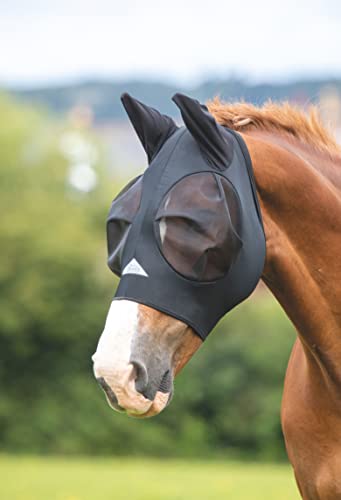 FlyGuard Pro Stretch Fly Mask with Ears | Extra Full Size | Ultra‑Comfort Fit | 3D Dome Eye Mesh | 70% UV Blocking, Breathable Stretch Fabric | Full‑Coverage Fly & Midge Protection - Jet Color - size: Extra Full