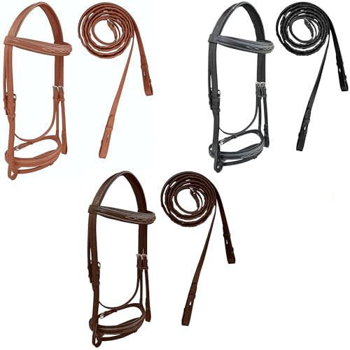 Majestic Ally Fancy Stitched Padded Bridle – Crown, Browband & Noseband – Removable Flash & Laced Reins Full - color: Black