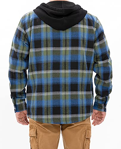 ZENTHACE Men's Sherpa Lined Full Zip Hooded Plaid Shirt Jacket - color: Blue Plaid, size: Medium