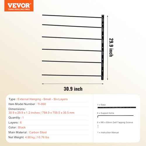 VEVOR Wall Mounted Saddle Rack, 30.9 x 29.9 x 5.5 in, Swing Out Saddle Holder, Six Tiers Horse Saddle Stand, Space Saving Horse Pad and Blanket Rack for Tack Room Organization Trailer Accessories - style: 6 Tiers-1 Pack