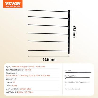 VEVOR Wall Mounted Saddle Rack, 30.9 x 29.9 x 5.5 in, Swing Out Saddle Holder, Six Tiers Horse Saddle Stand, Space Saving Horse Pad and Blanket Rack for Tack Room Organization Trailer Accessories - style: 6 Tiers-1 Pack
