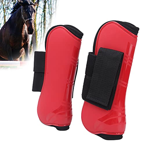 Horse Tendon Boots for Riding and Jumping, PU Shell Protectors with Elastic Neoprene, Nylon Fastener, Red Front and Hind Boots to Prevent Leg Injuries - size: A pair of medium front legs