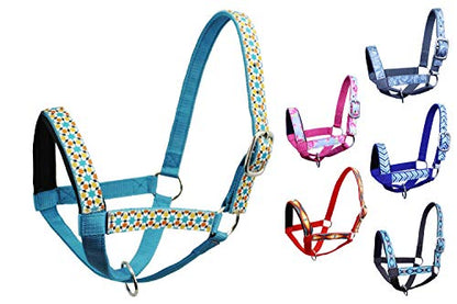 Double Layer Heavy Duty Padded Overlay Printed Nylon Cow Halter - 6 Month Warranty - color: Geometric / Hurricane Blue, size: Medium