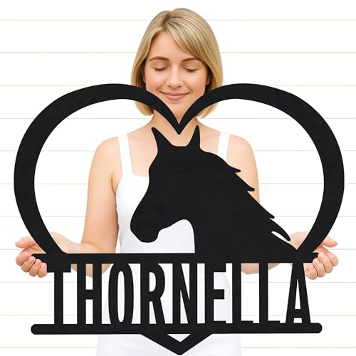 Horse Lover Metal Sign Personalized – Custom Name Wall Art with Horse Silhouette, Ideal for Bedroom, Tack Room or Gift for Rider, Groom or Horse Owner - color: Horse Sign #16