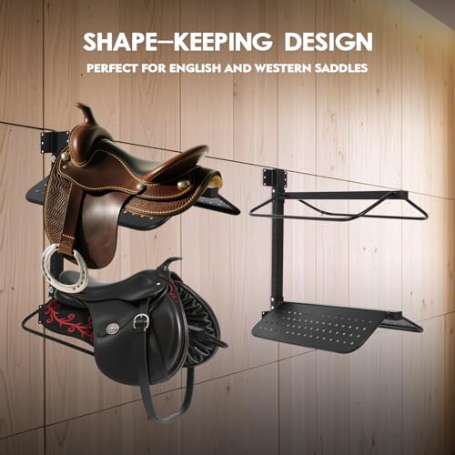 Dollate Saddle Rack Wall Mount, 2 Pcs Horse Saddle Storage Holder for English and Western Saddle, 4 Tier Flexible Saddle Stand for Tackroom, Stables, Storehouse etc.