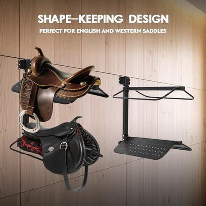 Dollate Saddle Rack Wall Mount, 2 Pcs Horse Saddle Storage Holder for English and Western Saddle, 4 Tier Flexible Saddle Stand for Tackroom, Stables, Storehouse etc.