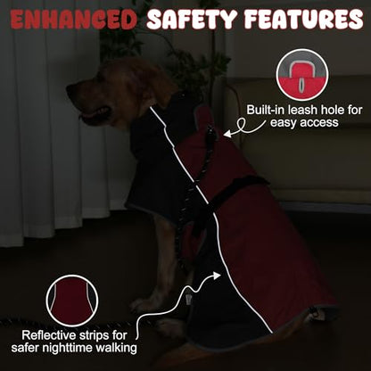 Dog Raincoat, Waterproof Dog Coat with Polar Fleece Lining - color: Red, size: X-Large