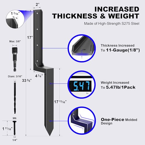 33.62" Fence Post Repair Kit, Fix Broken 4x4/6x6 Wood Post, 4Pack - color: 4 Pack/Black