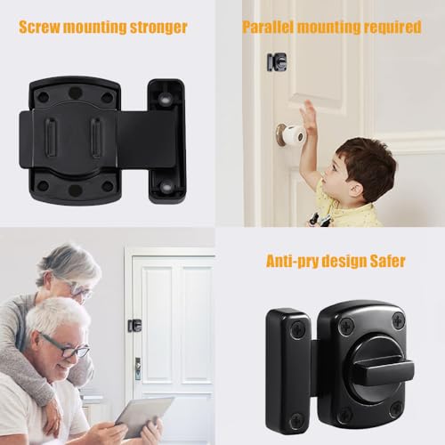 French Door Reinforcement Lock Latch,Anti Pick,Night Lock - color: Black-2