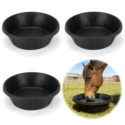 3Pcs Heavy Duty Rubber Feed Pan, 8Q/2Gal Horse Feed Bucket - color: Black-3 Pcs, size: 2Gal(8Q)