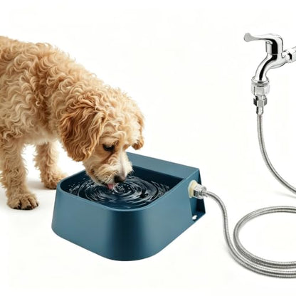 Dog Automatic Water Dispenser, Self Filling Dog Water Bowl with 1/2” Female Anti-Bite Metal Pipe & 3/4" Adapter, Outdoor Animals Refill Pet Water Trough for Cats Chickens Goats, 2L