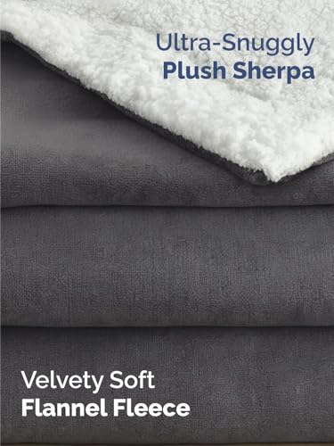 Sherpa Fleece Blanket Throw - Reversible Blanket - Dark Grey, 50" x 60" - color: 01 - Dark Grey, size: Throw (50" X 60")