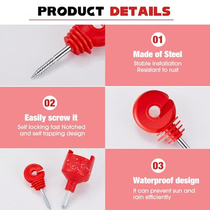 Sweetude 200 Pcs Electric Fence Insulator with 1 Pcs Insulator Socket Tool Screw in Ring Post Wood Post Electric Fence Ring with Socket Tool for Animal(Red) - color: Red