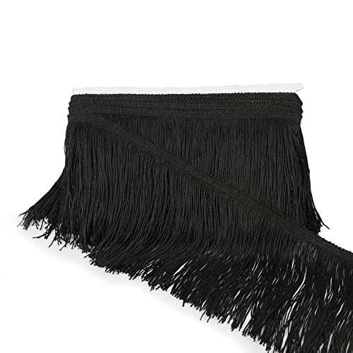 Chainette Fringe Trim 5 Yard x 4 Inches Fabric Tassel Trims - color: Black, size: 4"-5Yards/R