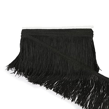 Chainette Fringe Trim 5 Yard x 4 Inches Fabric Tassel Trims - color: Black, size: 4"-5Yards/R