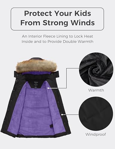 wantdo Girls' Waterproof Winter Coat Long Puffer Jacket Warm Parka Hooded - color: Black, size: 8