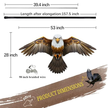 Bird Scarer Kite with 13ft Pole Bird Hawk Flying Kites-Eagle Kite | Hawk Deterrents for Farms, Patios and Docks | Keeps Birds, Geese and Seagulls Away | Covers 2150-5380 sq.ft - color: eagle kite with 4m pole
