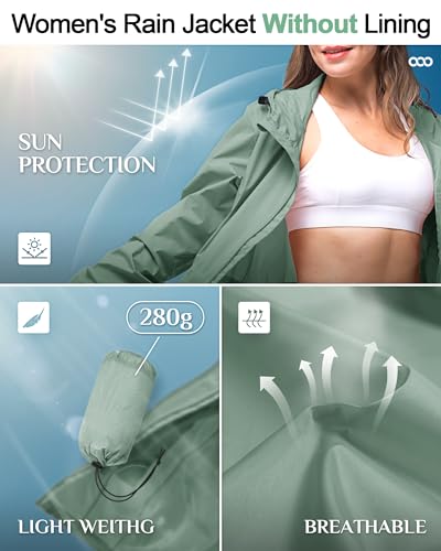 33,000ft Women's Waterproof Long Rain Coats Packable Rain Jacket with Hood - color: Green, size: Small