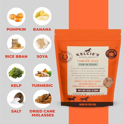 Kelcies Pumpkin Spice Horses Treats - Low Sugar, Starch, and Carbohydrates | Healthy Treats for Horse Supports Superior Digestion 5 Pound (1 Pack) - size: 5 Pound (Pack of 1)