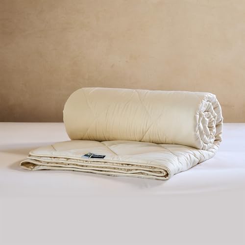 WOOLROOM Organic Queen Comforter | Medium Weight Down Alternative | Temperature Regulating British Wool | Soft Cotton Cover | Year-Round Comfort - color: Medium Weight, size: Queen/Full (86x86 inch)