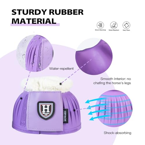 Harrison Howard Rubber Pull-on Bell Boots with Fleece Lining and Extra-Large Leather Touch-Close Tape - color: Violet