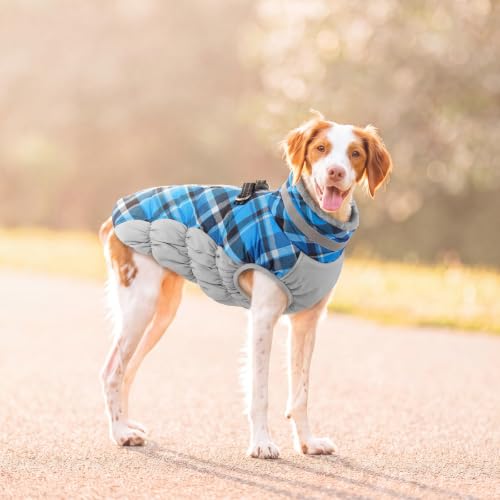 Lelepet Dog Winter Coat Waterproof Small Dog Coat with Harness Built in - color: Blue Plaid, size: X-Small