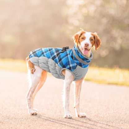 Lelepet Dog Winter Coat Waterproof Small Dog Coat with Harness Built in - color: Blue Plaid, size: X-Small