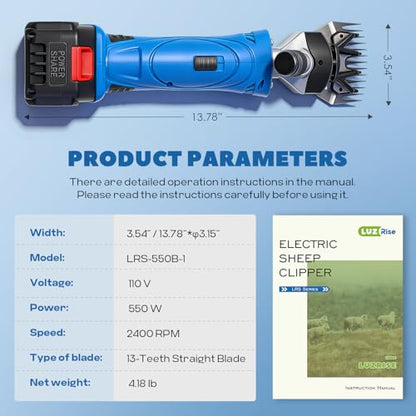 Sheep Shears Cordless 550W 2400RPM, 6 Speed & 2 Lithium Batteries
