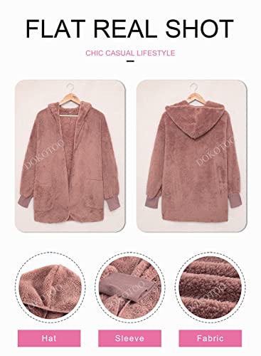 Dokotoo Womens 2025 Winter Long Sleeve Solid Fuzzy Fleece Open Front Hooded Cardigans Jacket Coats Outerwear with Pocket - color: A Pink, size: XX-Large