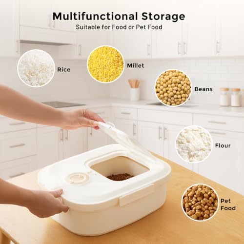 ZOMISIA 40-50lbs Collapsible Dog Food Storage Container with Wheels, Khaki - color: Khaki