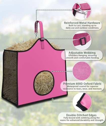 Hay Feeder for Goats and Horses - Slow Feed Design, Heavy Duty Hanging Hay Bag for Barn, Trailer & Paddock, Easy to Hang & Clean(1pcs, Pink) - color: 1pcs-pink