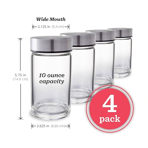 Juice Bottles - 4 Pack Wide Mouth Glass Bottles & Stainless Steel Lids,10oz - size: 10 oz